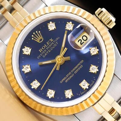 RELOJ ROLEX DATEJUST 69173 PARA DAMA ESFERA AZUL DIAMANTE ORO 18K Foto 1 de 4