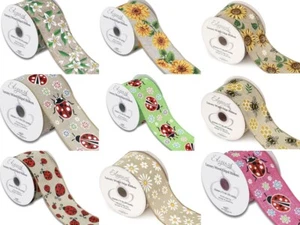 Spring Wired Ribbon Width 63mm Woven Flowers Bees Ladybirds Mothers Day Easter - Picture 1 of 19