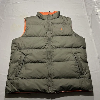 Polo Ralph Lauren Vest Youth Large 16/18 Green Orange Reversible Down Puffer Zip - Image 1 of 4