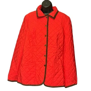 Joan Rivers Quilted Barn Jacket Red Brown Faux Suede Trim Pockets Womens Size L - Picture 1 of 6