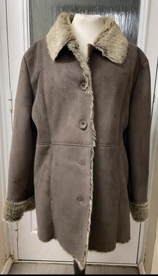 David Barry Faux Suede Fur Coat Women's Uk 16 Brown Lined Button Up Long Sleeve - Image 1 of 4