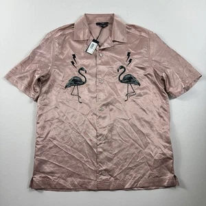 Diesel Camp Shirt Embroidered Flamingo Miami Dreaming Button Up Satin - Picture 1 of 9