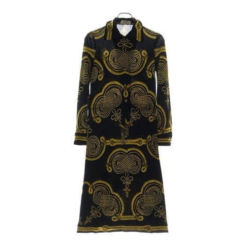 HERMÈS y715 Hermes abito vintage seta 38 nero giallo modello sciarpa manica lunga colletto