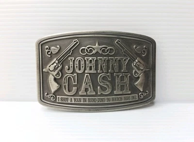 Vintage Johnny Cash Belt Buckle I Shot A Man In Reno Just To Watch Him Die - Image 1 of 4