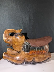 VINTAGE GROSSE HANDGESCHNITZTE ELEFANT SCHAUKELFIGUR AUS INDIEN aus Holz - Bild 1 von 23