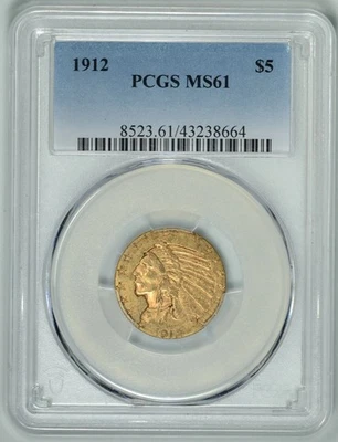 1912  $5 Gold  Indian  PCGS  MS61  *  #43238664 - Image 1 of 4