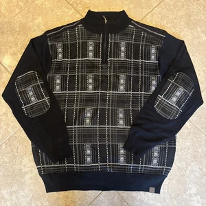 Stacy Adams Men's Quarter 1/4 Zip Sweater Size Large Long Checked 100% Acrylic - Picture 1 of 4