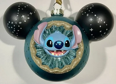 Disney Parks WDW 3-D Stitch Mickey Mouse Icon Blown Glass Ornament NWT - Image 1 of 2