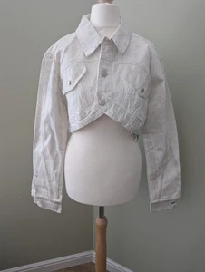 Zara White & Silver Metallic Cropped Denim Jacket Size L New no tags - Picture 1 of 15