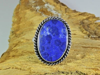 Anello in argento massiccio 925 con lapislazzuli naturali misura US-8,5 - Immagine 1 di 4