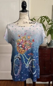 NWOT LEOMA LOVEGROVE Women’s M Flowers & Bicycle/ Polkadot Print Top L640 - Picture 1 of 11