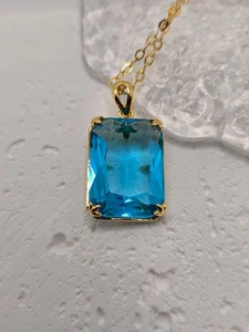 Blue Topaz Viking Pendant 925 Sterling Silver 14K Gold VVS 45cm Chain - Picture 1 of 3