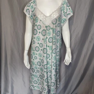 Betsy TW XL vintage lounge sleepwear crochet lace green circles pink stretch - Picture 1 of 7
