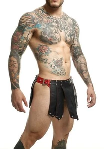 MOB DNGEON Skirts Eroticwear Mens Kilt Roman Fetish Black & Red DMBL10 4 - Picture 1 of 5