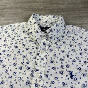 Ralph Lauren Shirt Mens Large White Blue All Over Print Sail Boat Stretch - Picture 1 of 9