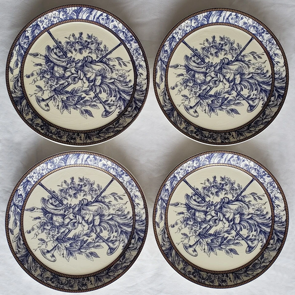 Juego de 4 platos de queso Mud Pie Home artesanal con adornos azules y blancos y dorados Foto 1 de 4