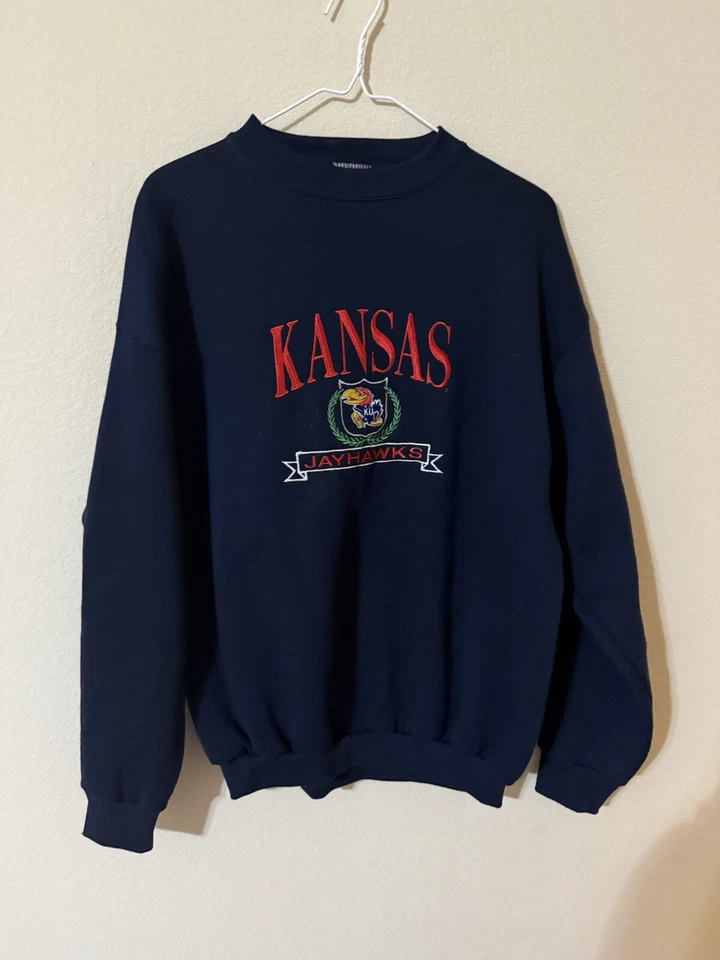 Vintage Kansas Jayhawks Vintage Logo 7 Sweater Crewneck Large Made in USA - Image 1 of 4