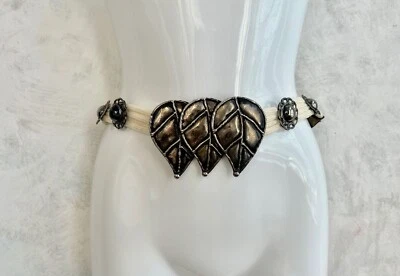 Vintage Metal Cream Rope Cord Embellished Leaf Ornate Costume Belt 30" S - Image 1 of 4