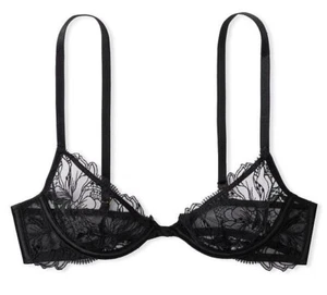 $70 VICTORIAS SECRET VERY SEXY UNLINED FLORAL EMBROIDERED DEMI BRA SHEER MESH