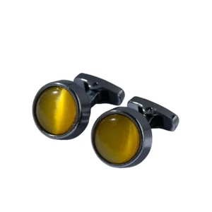 Men Opal Cufflinks Boxed Wedding Party Cat's-eye Stone Round Crystal Cuff Links - Picture 1 of 11