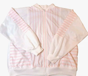 Vtg Goola Gong Jacket Pink White Striped Women's Large Full Zip 80s 90s Preppy - Picture 1 of 6