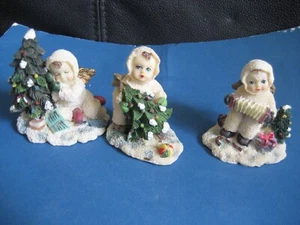 3 VINTAGE Christmas Snow Baby Angel RESIN Figurines TREE Musician SPAIN'S INC - Picture 1 of 6