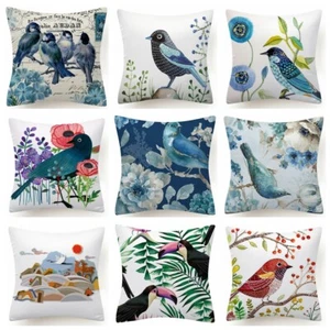Decorative Cushion COVER Sofa Colorful Birds White Two-Sided Pillow Case 18x18" - Picture 1 of 16