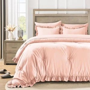 Queen Bed in a Bag 7 Pieces Comforter Set Queen, Ruffle Shabby Chic Bedding C... - Picture 1 of 7