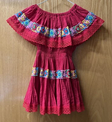 Vestido Mexicano Niño Pequeño Talla 1 Rojo Usado Excelente Estado con Bordado Colorido Foto 1 de 4