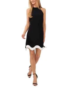 CeCe Wavy Contrast Mini Dress Women's S Black/White High Neck Back Zip Closure - Picture 1 of 16