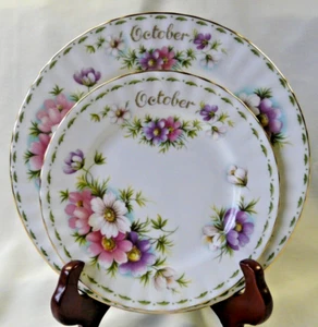 Vintage ROYAL ALBERT Bone China October Flower of the Month “Cosmos” Plates - Picture 1 of 6
