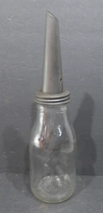 Vintage Glas Motoröl Flasche ein Imperial Quart mit Metallauslauf Gas & Öl - Bild 1 von 17