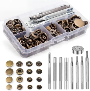 Snaps Fasteners Kit for Leather, 40 Sets Snap Button with 9 Setting Tools, Metal - Picture 1 of 12