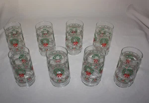 8 viktorianische Weihnachten Kühlgläser Indiana Glas Becher Stechpalmenkränze in Box - Bild 1 von 7