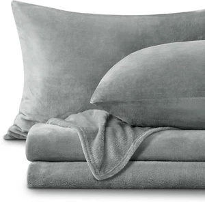 Flannel Sheets Queen Size Grey - Super Soft Fleece Sheets Set Fluffy Extra Plush - Picture 1 of 12