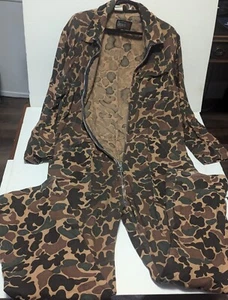Vintage SEARS Sports Center Camouflage Cotton Coveralls Hunting Large 44-46 EUC - Picture 1 of 16