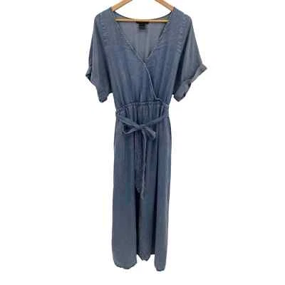 Karen Kane Maxi Dress Womens Plus 2X Blue Chambray Elastic Waist Pockets NEW - Image 1 of 4