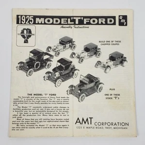 Instructions Sheet Only AMT 1925 Model "T" Ford Model Kit Assembly sheet only - Picture 1 of 1
