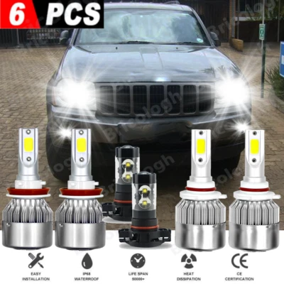 For Jeep Grand Cherokee 1999-2004 4X LED Headlight Bulbs Hi/Low Beam Lights Kit - Image 1 of 4