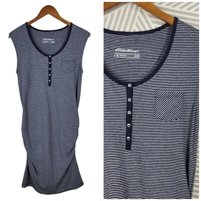 Vestido Camisa Eddie Bauer Talla Pequeña Informal Acanalado Elastizado Azul Gris Rayas  Foto 1 de 4