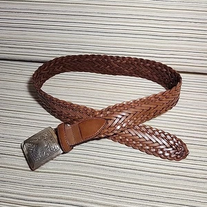 Women's M One Belt By 1 World Brown Braided Silvertone Buckle Size 36 - Picture 1 of 9