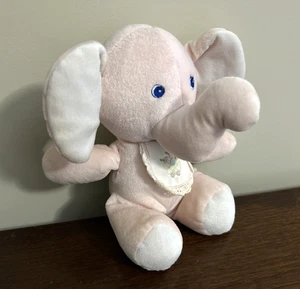 Vintage Animal Fair Pink Elephant Rattle Baby Plush Toy Bib 9" - Picture 1 of 9