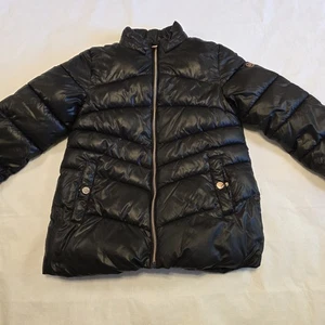 Michael Kors Junior Größe 14 schwarz gefütterte Jacke Gold Reißverschluss warm Wintermantel Logo - Bild 1 von 7