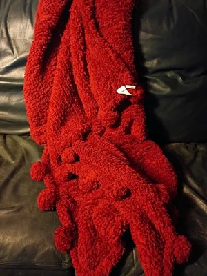 Pottery Barn PomPom Sherpa Burgundy Red Throw Lap Blanket 50" by 60" SUPER SOFT - Image 1 of 4