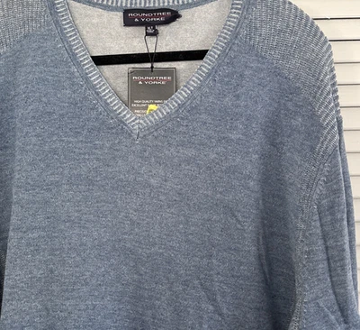 Suéter Roundtree & Yorke Cuello en V Para Hombres XLT Azul Algodón Manga Larga Pullover Nuevo con Etiquetas Foto 1 de 4
