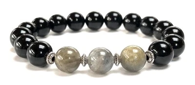 Black Tourmaline & Labradorite Stretch Bracelet – Birthstone for October, Sun - Image 1 of 4