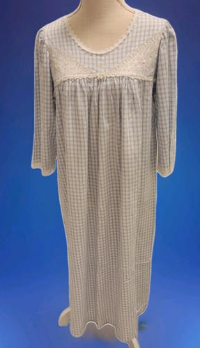 Camicia da notte Christian Dior blu e bianca Lg lingerie cotone pizzo orlo lunga vintage