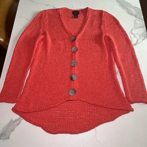 Pure Handknit Cardigan Womens Size M/L Decorative Big Buttons Chunky Knit Coral - Picture 1 of 10