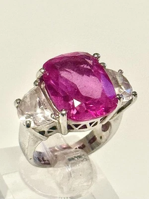 CHARLES WINSTON 925 SS~15x12 毫米 FAUX PINK TOURMALINE 白色 TOPAZ 戒指 尺寸 5.5 — 第 1/4 张图片