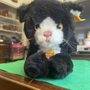 New Steiff Black Kitten Cat 5522/25 With Tags Vintage 12" West Germany - Picture 1 of 24